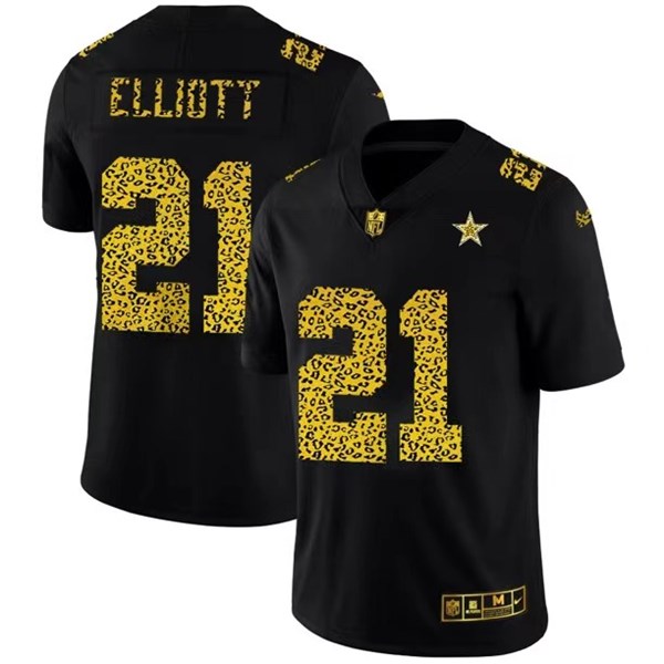 Men's Dallas Cowboys #21 Ezekiel Elliott Black NFL 2020 Leopard Print Fashion Limited Stitched Jersey
